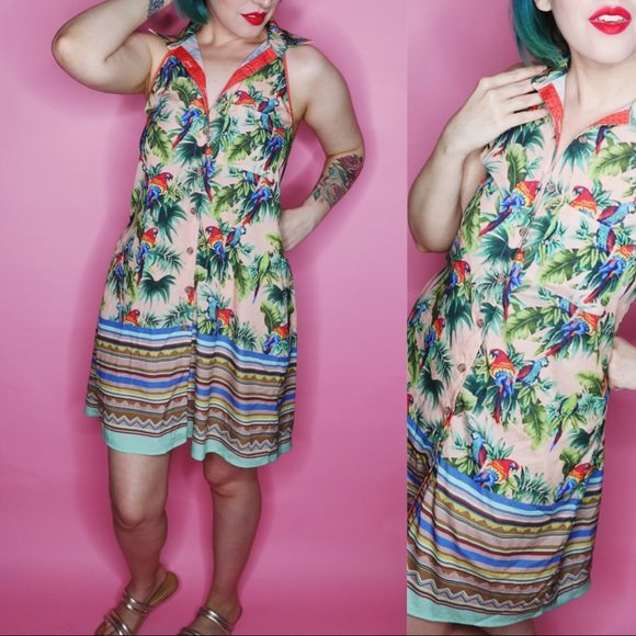 Anthropologie Tropical Print Sleeveless Hawaiian Shirtdress Womens S - Picture 10 of 10